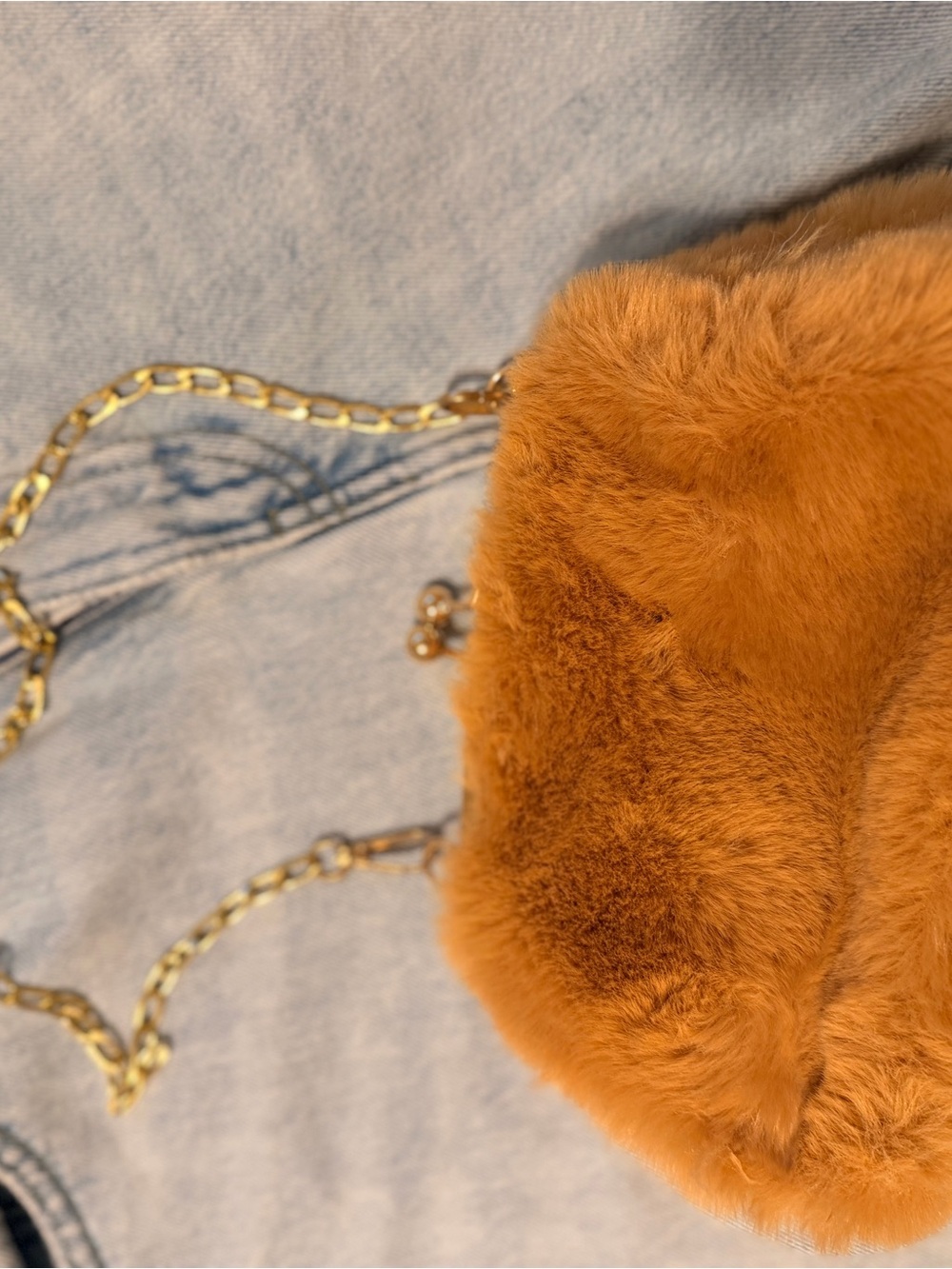 Faux Fur Shoulder Bag with Gold Chain